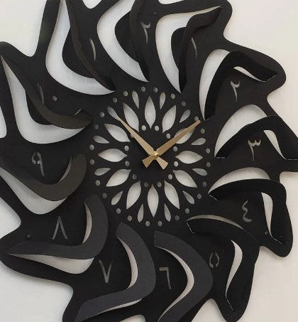 Wall Clock Metal 3d Ramadhan Gifts Stainless steel Metal (Black)